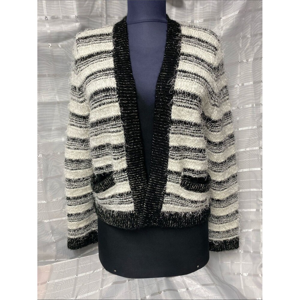 Calvin Klein Women’s Boucle Textured Striped Sweater – Black/White – Size M